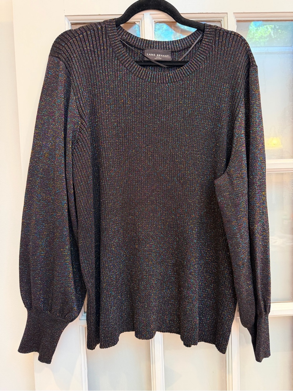 Lane Bryant Black Rainbow Ribbed Sweater Iridescent Sheen Plus Size 26 28 NWT